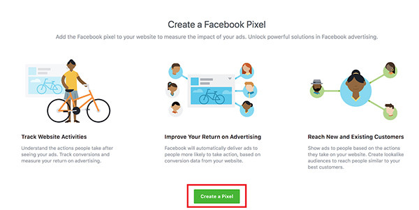 Chọn “Create a Pixel” để tạo Facebook Pixel