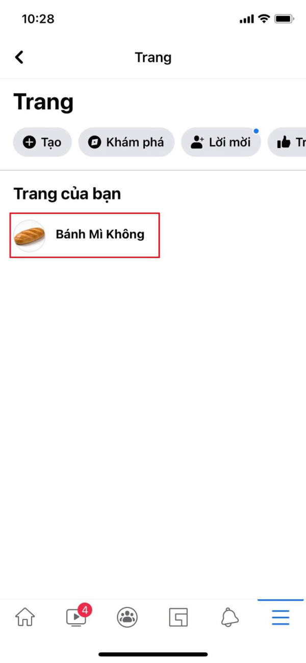 Chọn Fanpage trên điện thoại