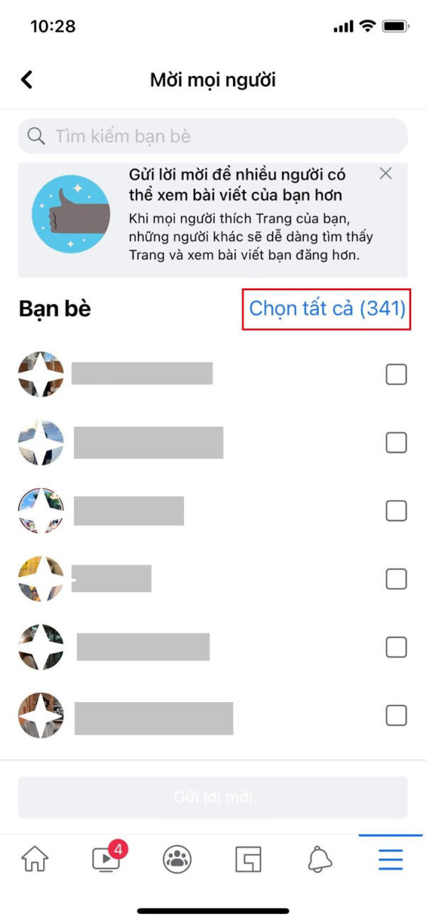 Chọn tất cả bạn bè