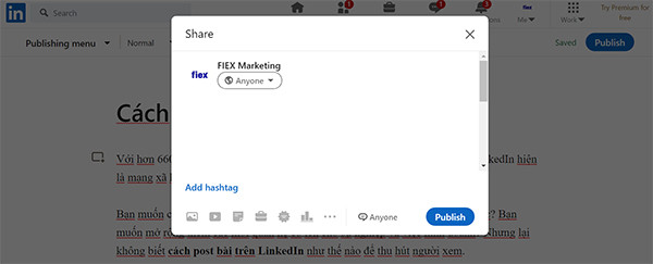 Publish bài viết Linkedin