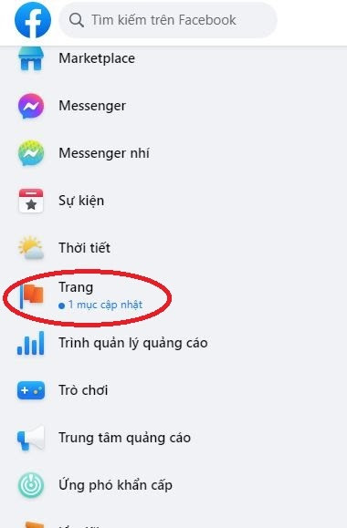 Truy cập mục Trang trên Facebook