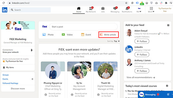 viết bài trên LinkedIn